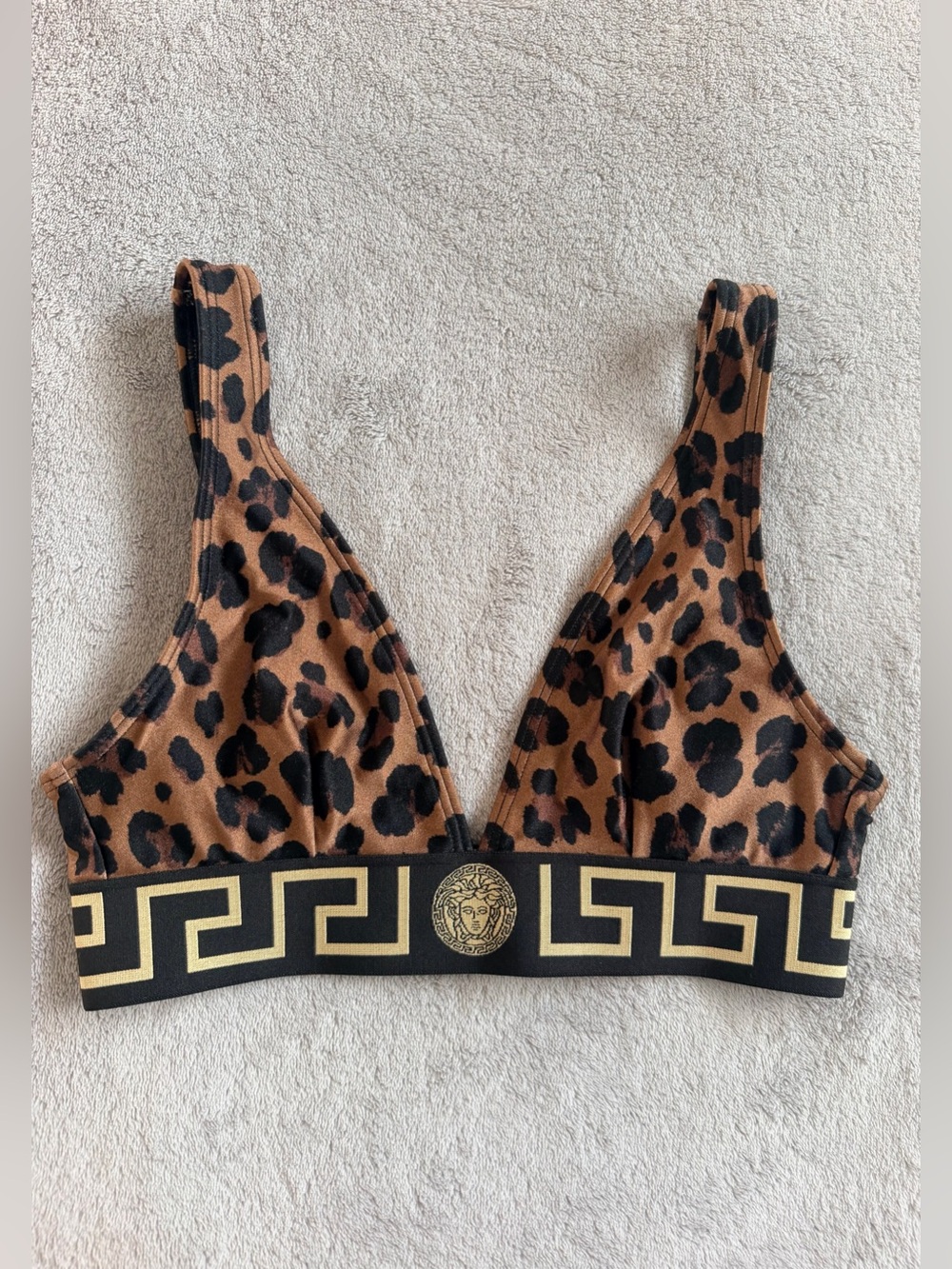 Versace Brown Black Leopard Cheeta Print Bikini Top Size 1 XS-S